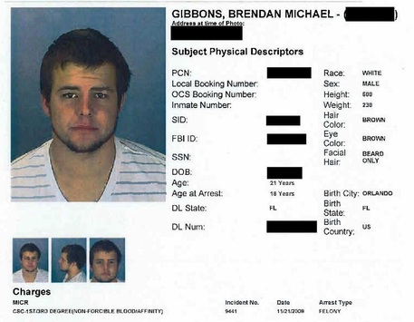 Brendan Gibbons Mug Shot